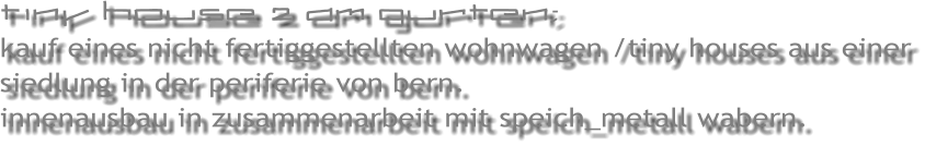 tiny house 2 am gurten; kauf eines nicht fertiggestellten wohnwagen /tiny houses aus einer siedlung in der periferie von bern.  innenausbau in zusammenarbeit mit speich_metall wabern.